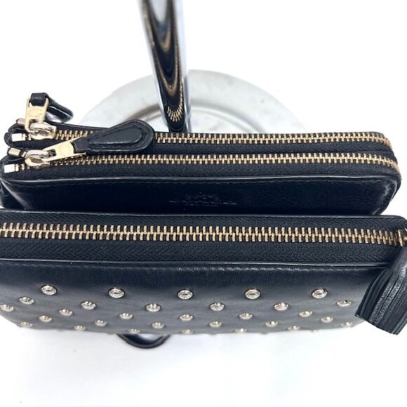 2 Vintage Wallets black leather full zip COACH  & Ana Hindmarch with Studs (70) - Picture 9 of 11
